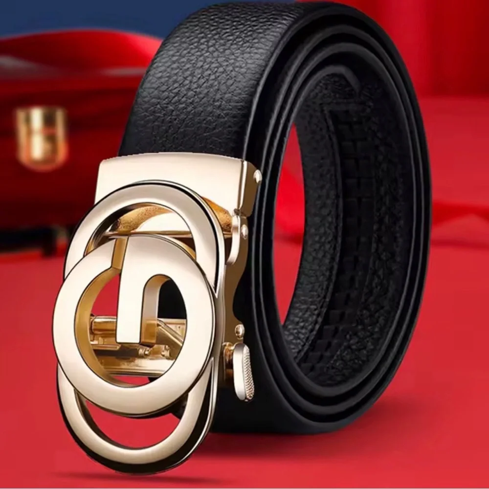 Men's Black Vegan Leather Belt with Gold Buckle 52”
